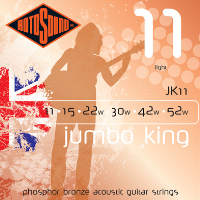 Light gauge set of phosphor bronze acoustic guitar strings by Rotosound.