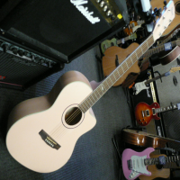 <p>Pink solid-top acoustic with padded bag.</p><p>This is a B-Stock item that has a bit of damage on the side on the table (as seen in the pics).</p><p></p>