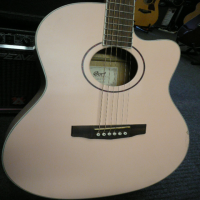 <p>Pink solid-top acoustic with padded bag.</p><p>This is a B-Stock item that has a bit of damage on the side on the table (as seen in the pics).</p><p></p>