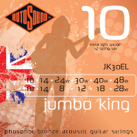 12-string set of phosphor bronze acoustic guitar strings by Rotosound. &nbsp;Extra light gauge (good tension for standard tuning).
