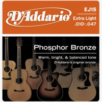 D'Addario's lightest gauge of acoustic strings, EJ15s are ideal for beginners or any player that prefers a softer tone and easy bending.