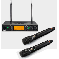 <p>Professional quality twin handheld wireless microphone system.</p><p>Multi-frequency UHF.</p><p>Great build quality mics and receiver.</p><p>100 metre range.</p><p><br /></p><p></p>