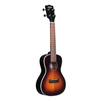 Concert ukulele with flamed maple body, cream binding, and lovely tobacco burst finish.