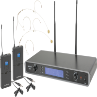 <p><span style="color:#232323;font-family:Roboto, sans-serif;font-size:14px;background-color:#ffffff;">Dual channel PLL tuneable UHF wireless system with 2 beltpacks, two lapel microphones and two headsets.</span></p><p><span style="color:#232323;font-family:Roboto, sans-serif;font-size:14px;background-color:#ffffff;">(Only two microphones can be used simultaneously on the system)</span></p><p><span style="color:#232323;font-family:Roboto, sans-serif;font-size:14px;background-color:#ffffff;">The receiver unit is compatible with standard 19" racks using the included rack ears and front mounting antenna accessories. </span></p><p><span style="color:#232323;font-family:Roboto, sans-serif;font-size:14px;background-color:#ffffff;">The RF carrier frequency is selected on the receiver and synchronized to the transmitter via infra-red at the touch of a button. </span></p><p><span style="color:#232323;font-family:Roboto, sans-serif;font-size:14px;background-color:#ffffff;">Up to 2 RU210 systems can be operated together on the EU licence-free band.</span></p><div><span style="color:#232323;font-family:Roboto, sans-serif;font-size:14px;background-color:#ffffff;"><br /></span></div>