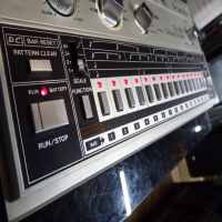 <p>Legendary analogue drum machine, produced 1981-1984.</p><p>Intuitive 16-part step sequencer.</p><p>Sounds: Bass Drum, Snare Drum, Hi Tom, Lo Tom, Cymbal and Open/Closed Hi Hat</p><p>DIN sync (not MIDI!) allows synchronisation with other TR and TB machines&nbsp;</p><p>'Accent' allows emphasis on any given beat.</p><p>Memory: 32 patterns and 8 songs.</p><p>Trigger outputs: The Lo Tom and Hi Tom tracks have outputs to trigger an external sound source.</p><p>When the closed and open hihat are played together, a 3rd hihat sound triggers.</p><p>When the trigger output is in use, the corresponding internal sound still functions normally.</p><p>The tom track can be used, for example, to trigger a kick drum synth module.</p><p><br /></p>