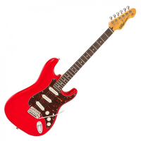 Lovely red stratocaster copy with Alan Entwistle pickups, gloss red finish, and vibrato system.<br />