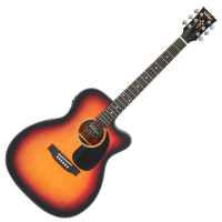 Affordable electro-acoustic guitar with solid top and sunburst finish.<br />