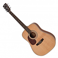 Decent left-handed dreadnought acoustic guitar with solid top.<br />