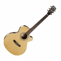 Very nice thin-bodied electro-acoustic guitar with open pore natural finish.