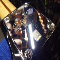 <p>Limited edition PJ bass with black gloss finish, matching headstock, and mirror scratchplate.</p><p>Condition: A few small dents and scrapes.</p>